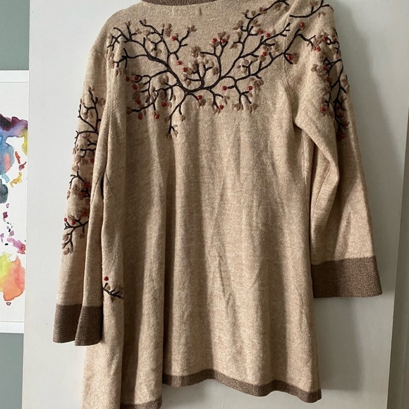 NIC + Zoe gorgeous fall foliage embroidered open cardigan sweater - Picture 8 of 9
